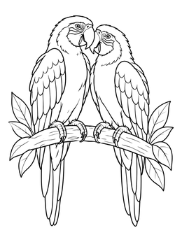 Two loving macaws sit close together in this rio coloring page.