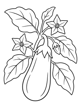Free printable Ripe Eggplant With Blossoms coloring page