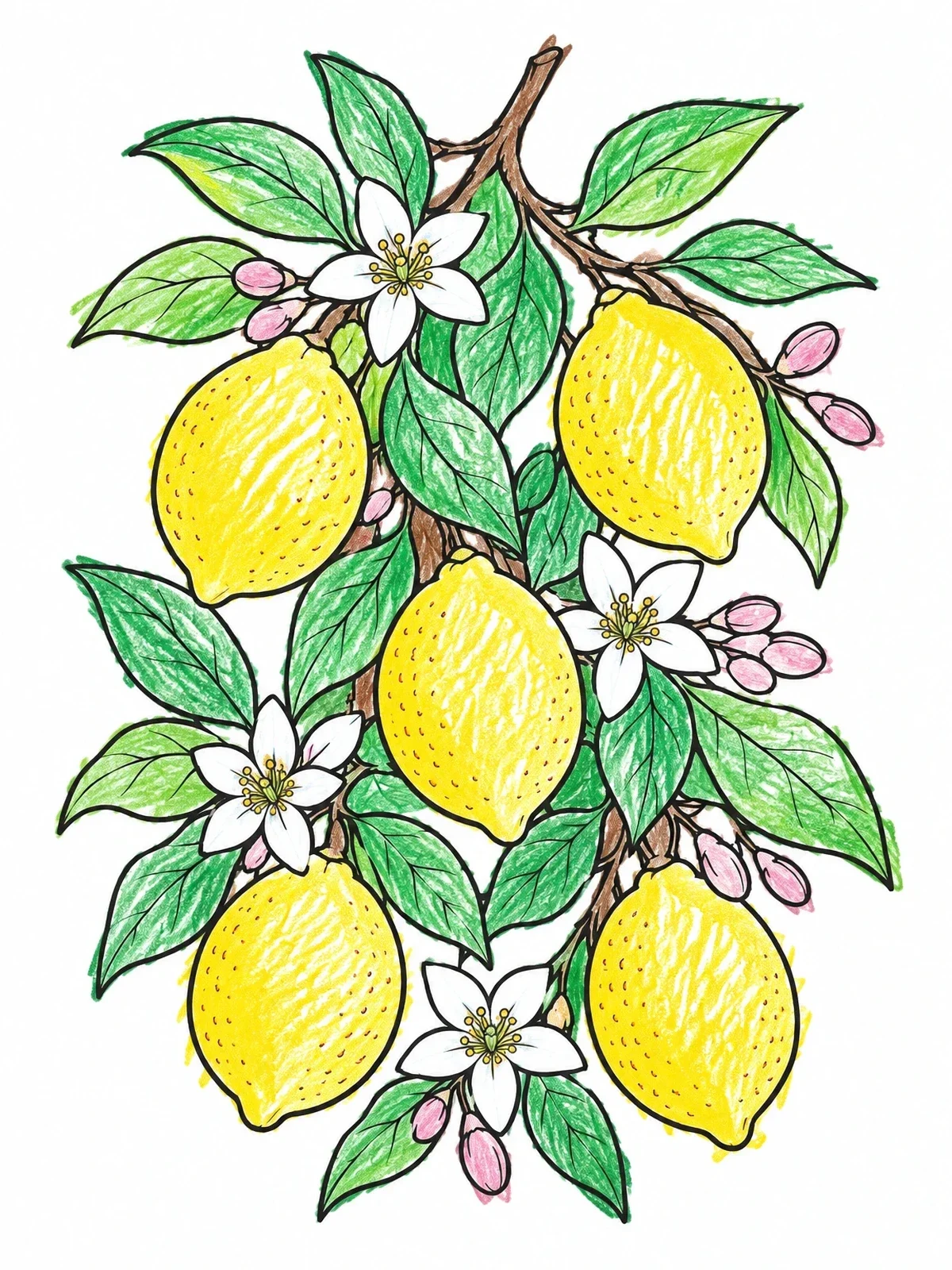 Colored example of the Ripe Lemons On Leafy Branch coloring page