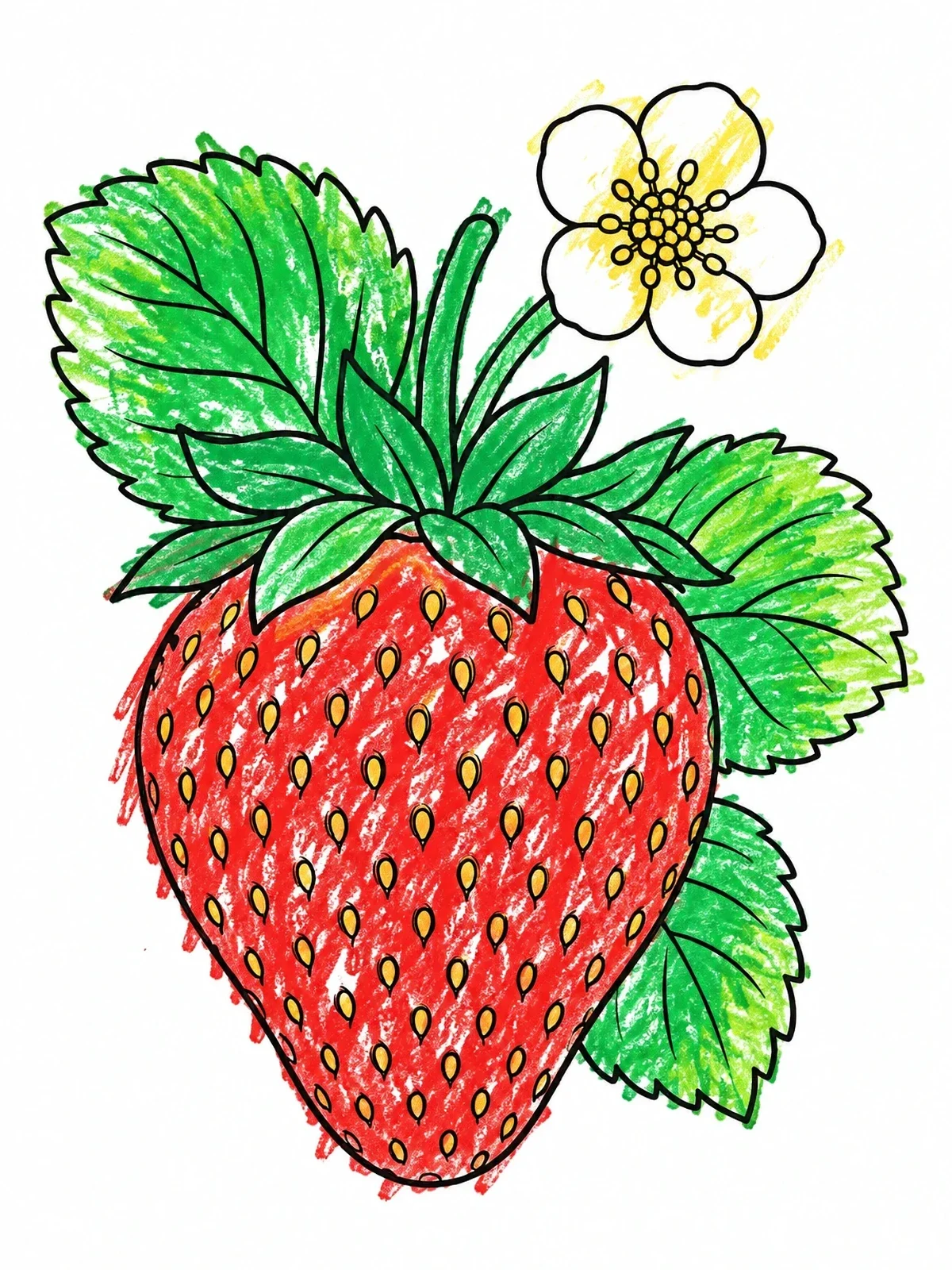 Colored example of the Ripe Strawberry With Flower And Leaves coloring page