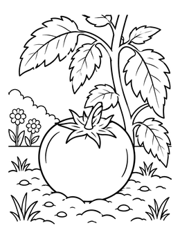 Free printable Ripe Tomato In Garden Bed coloring page