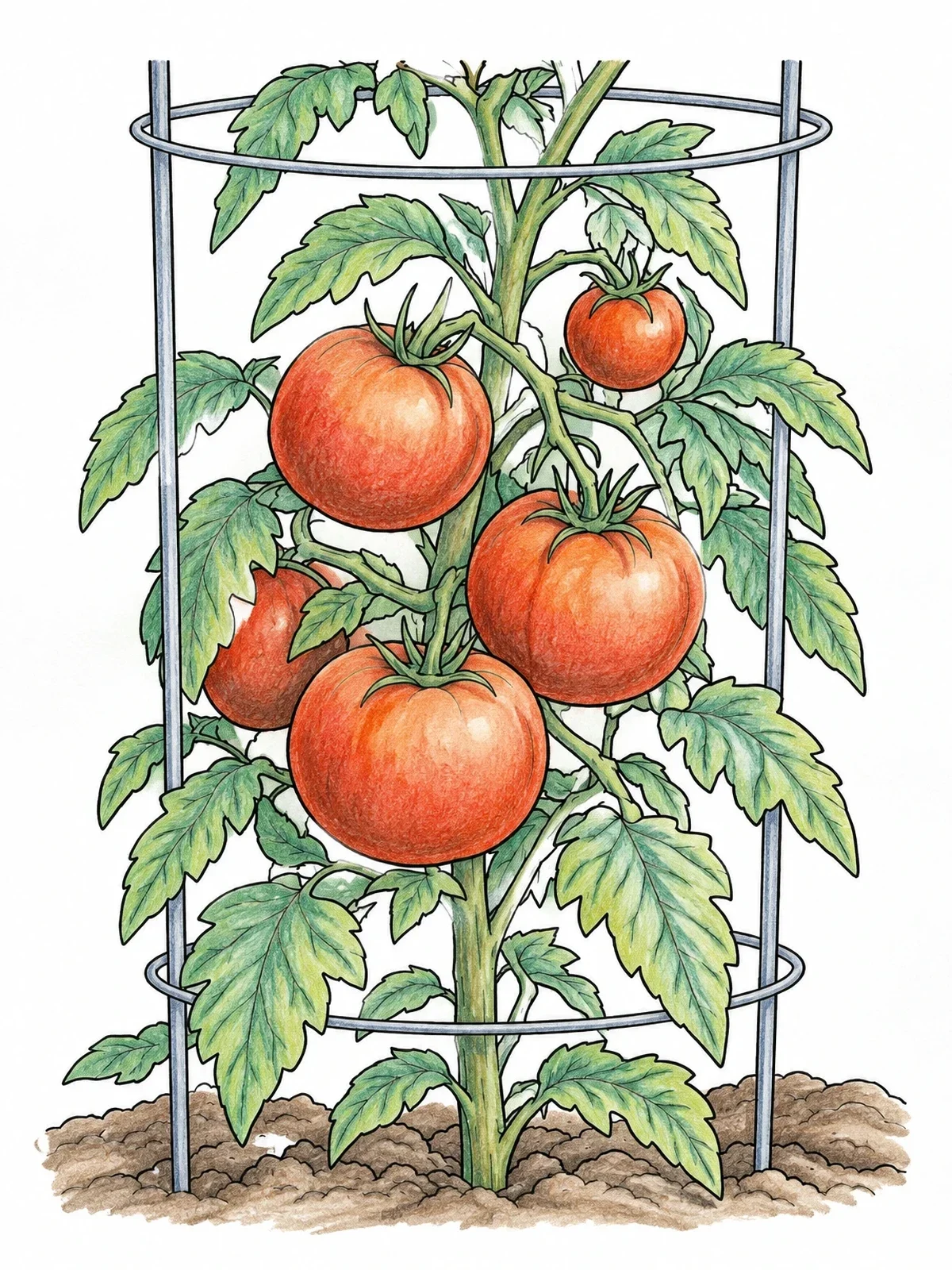 Colored example of the Ripe Tomatoes In Garden Cage coloring page