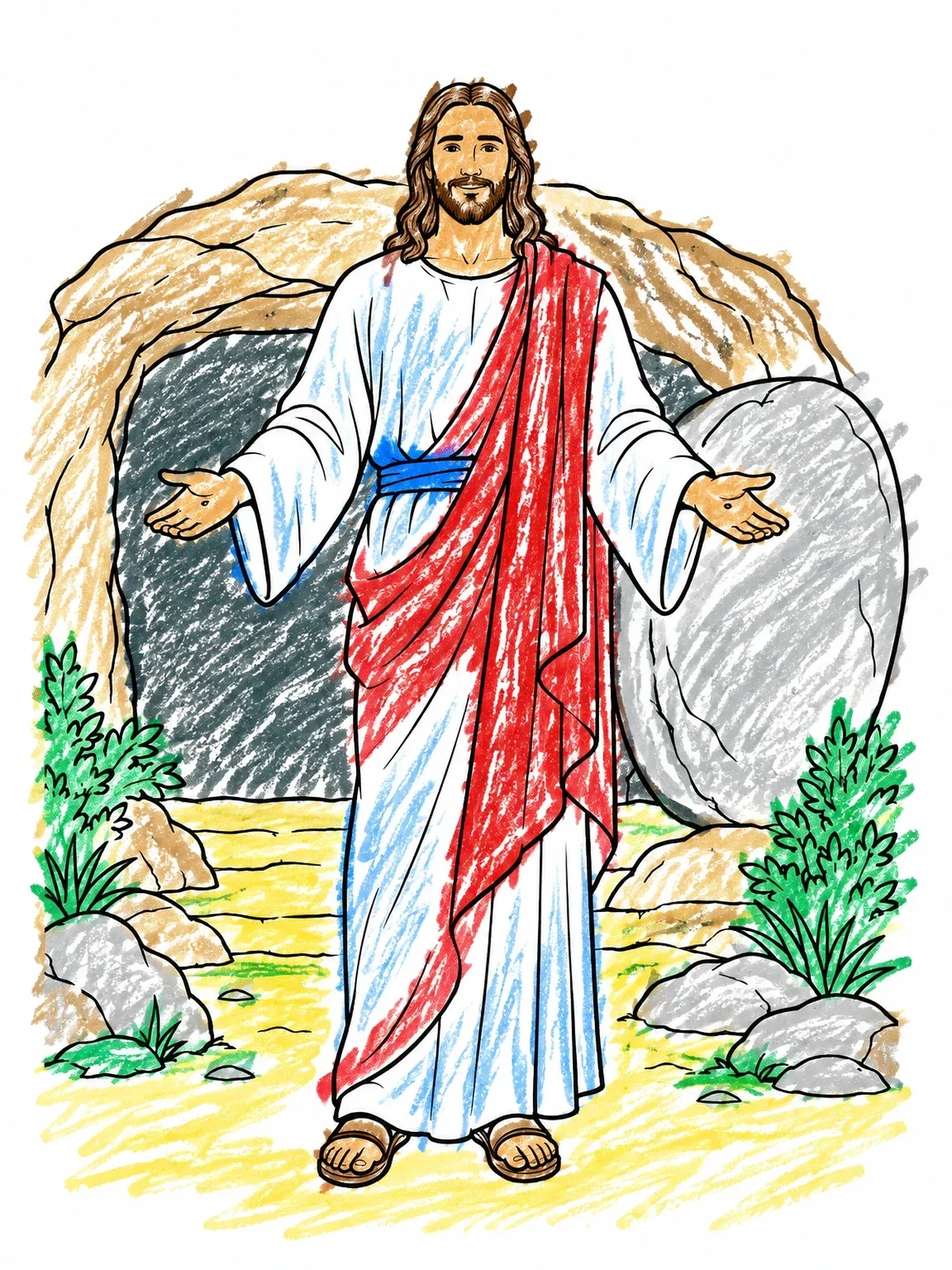 Colored example of the Risen Jesus Before The Empty Tomb coloring page