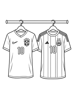 Two national soccer jerseys hanging side by side on a soccer coloring page.