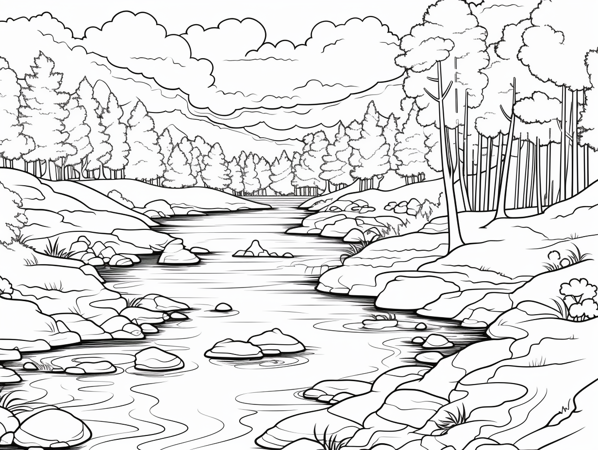 River Landscape Coloring Pages Sketch Coloring Page