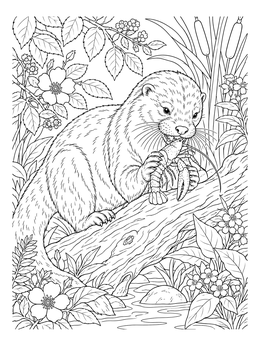 Free printable River Otter With Crayfish On Fallen Log coloring page