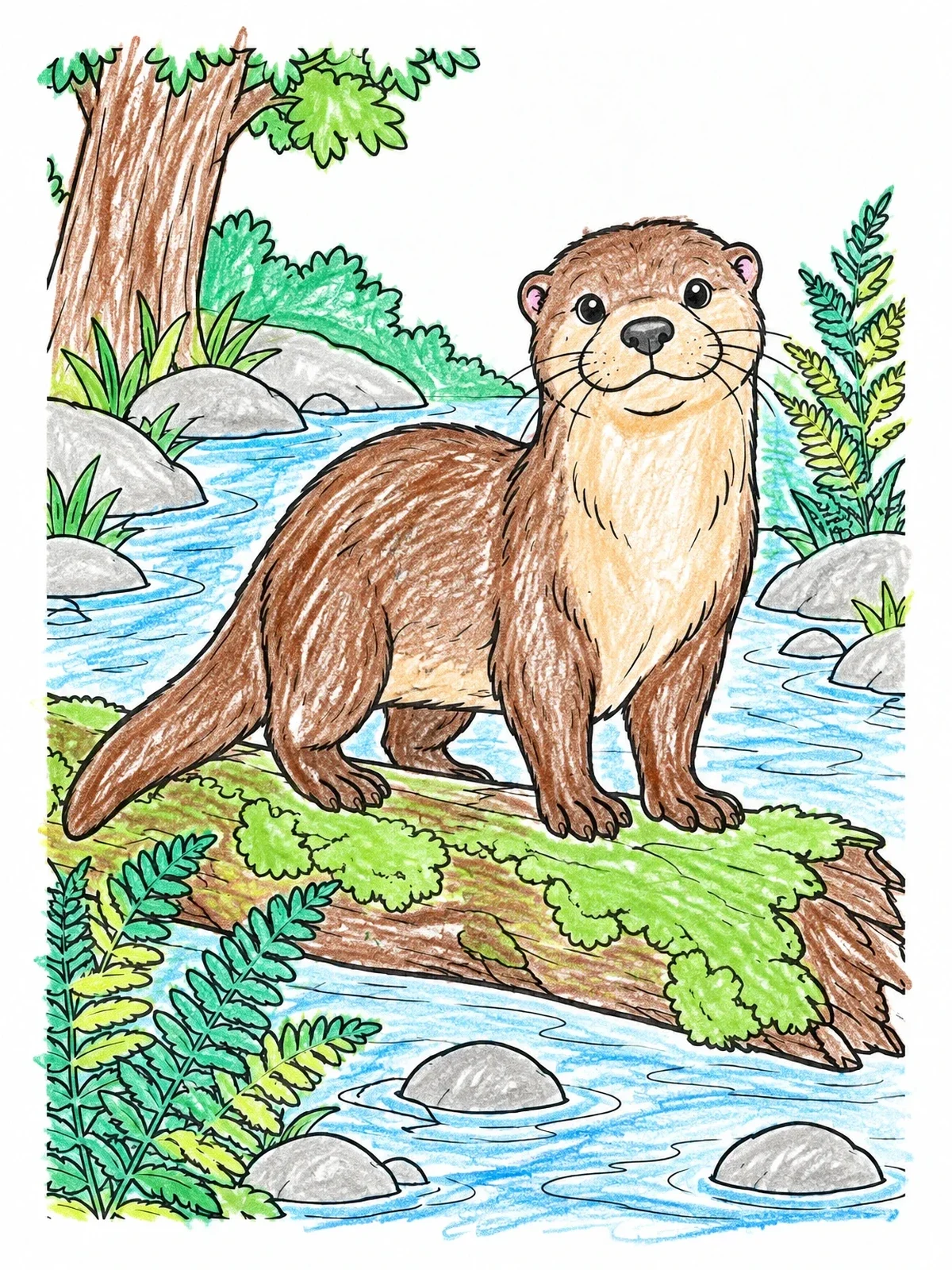 Colored example of the River Otter On A Fallen Log coloring page