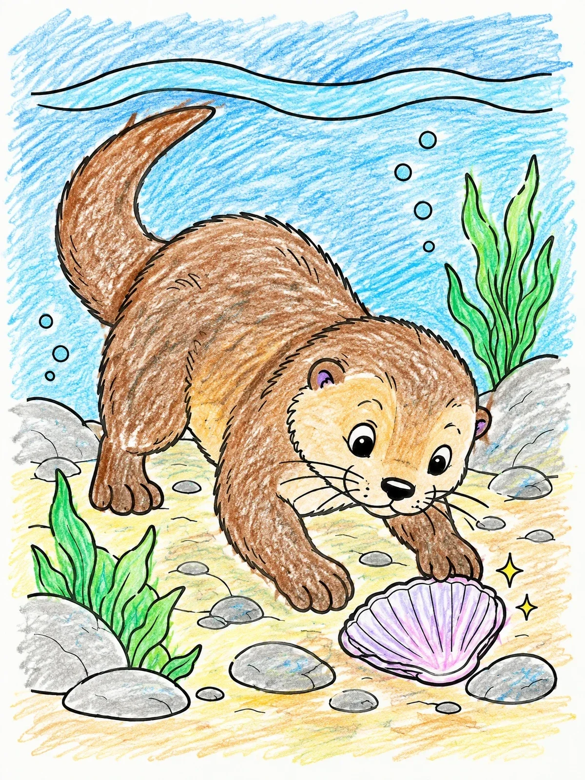 Colored example of the Playful River Otter With Shell coloring page