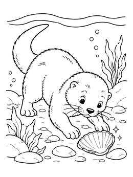 Free printable Playful River Otter With Shell coloring page