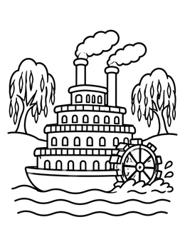 Free printable River Steamboat With Paddle Wheel coloring page
