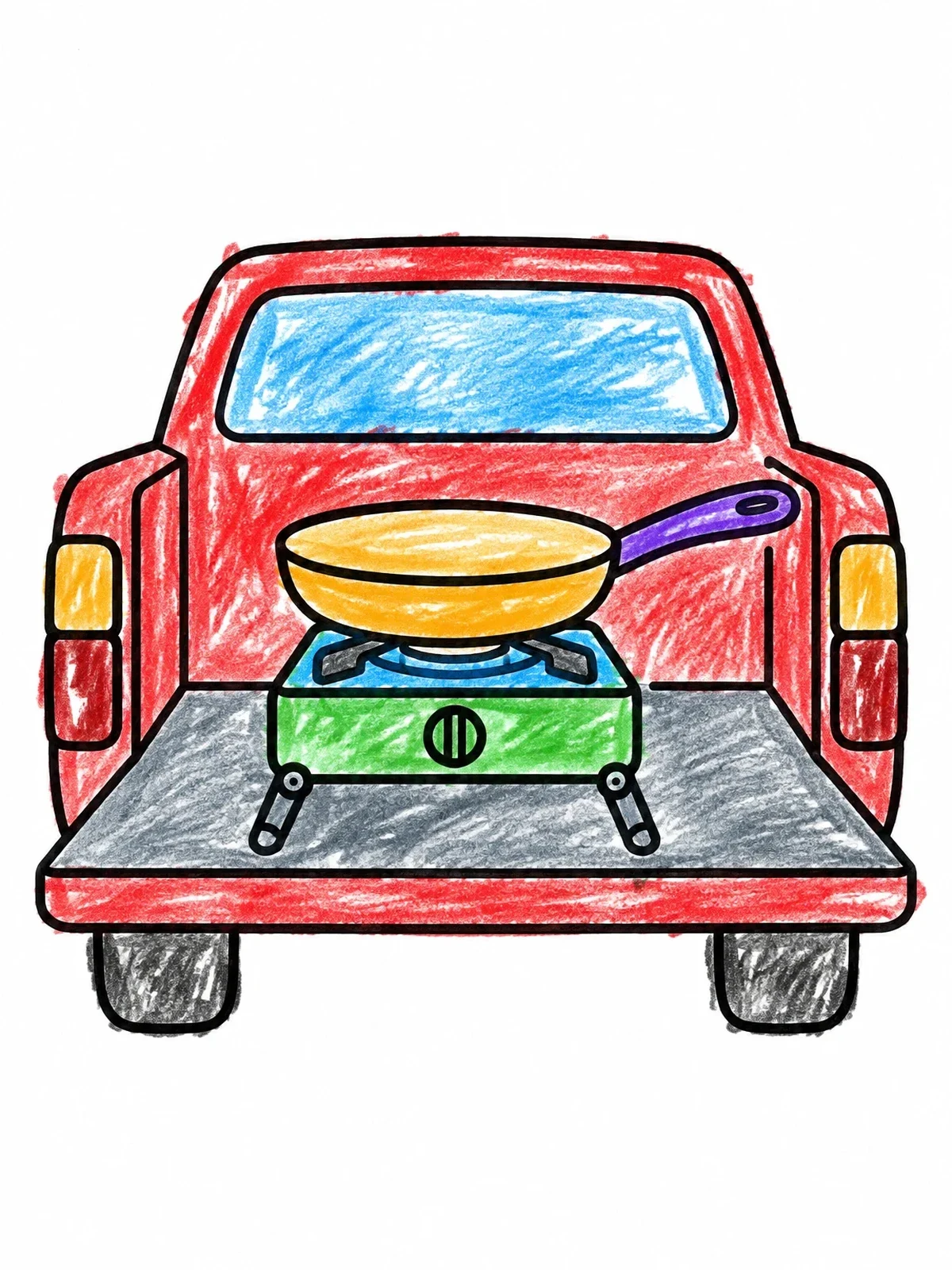 Colored example of the Camp Stove On Truck Tailgate coloring page