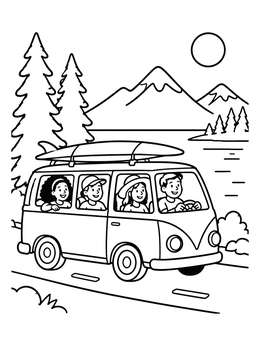 Free printable Family Van Mountain Adventure coloring page