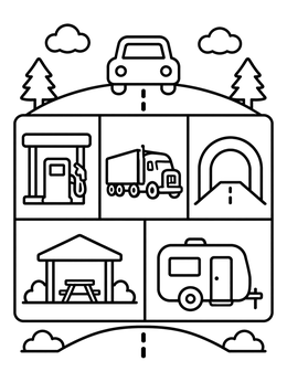 Free printable Road Trip Scavenger Hunt Grid coloring page