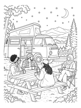 Free printable Starlit Camping By The Pop Top Camper coloring page