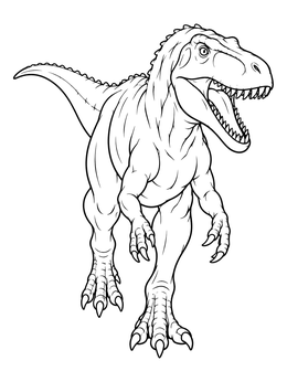 A fierce dinosaur marches forward in this allosaurus coloring page with bold linework.