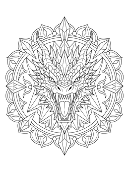 Free printable Roaring Dragon Face Mandala coloring page
