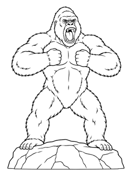 A powerful silverback beats his chest on this gorilla coloring page.