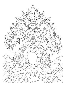 A ferocious snow beast on a mountain peak in this marshmallow coloring page.