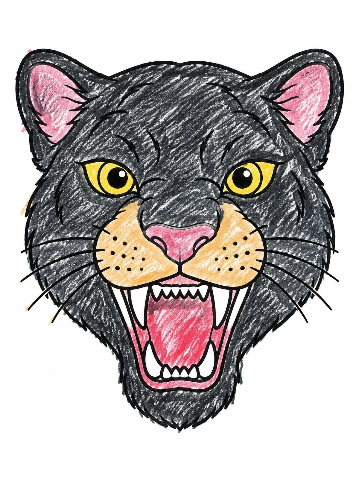 Colored example of the Roaring Panther Head coloring page