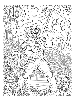 Free printable Roaring Panther Mascot With Team Flag coloring page