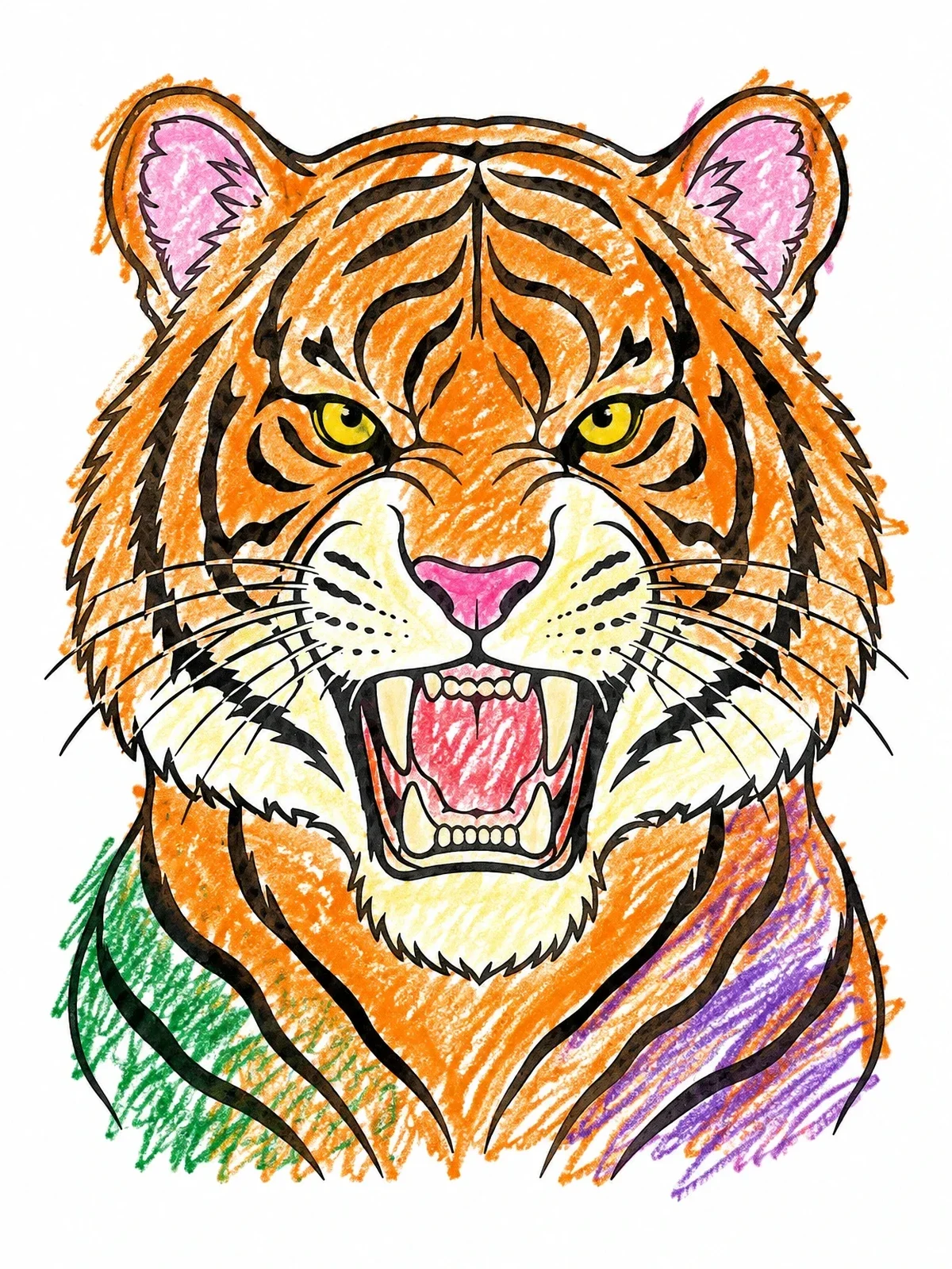 Colored example of the Roaring Tiger Portrait coloring page