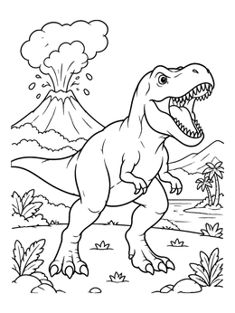 Free printable Roaring Dinosaur By An Erupting Volcano coloring page