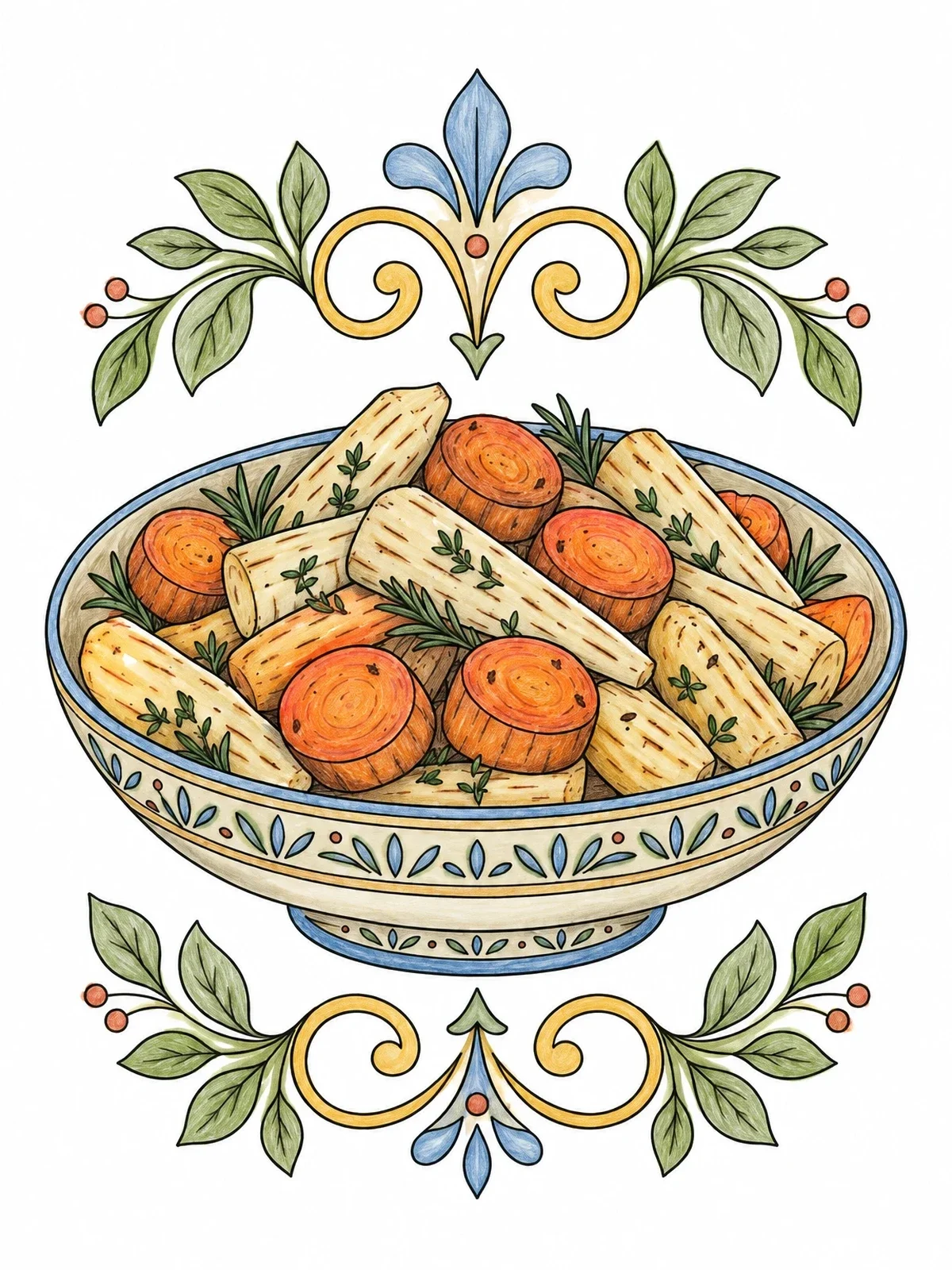 Colored example of the Roasted Root Vegetables Dish coloring page