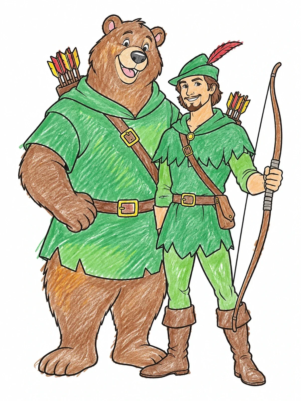 Colored example of the Robin Hood And Little John coloring page