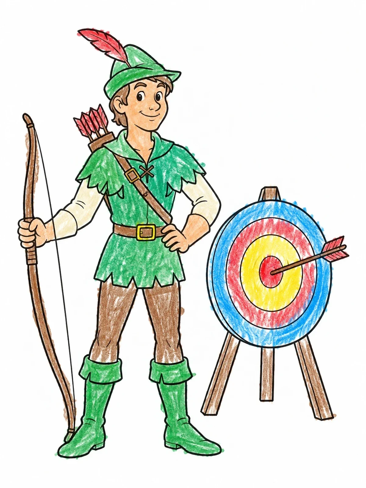 Colored example of the Robin Hood With Archery Target coloring page