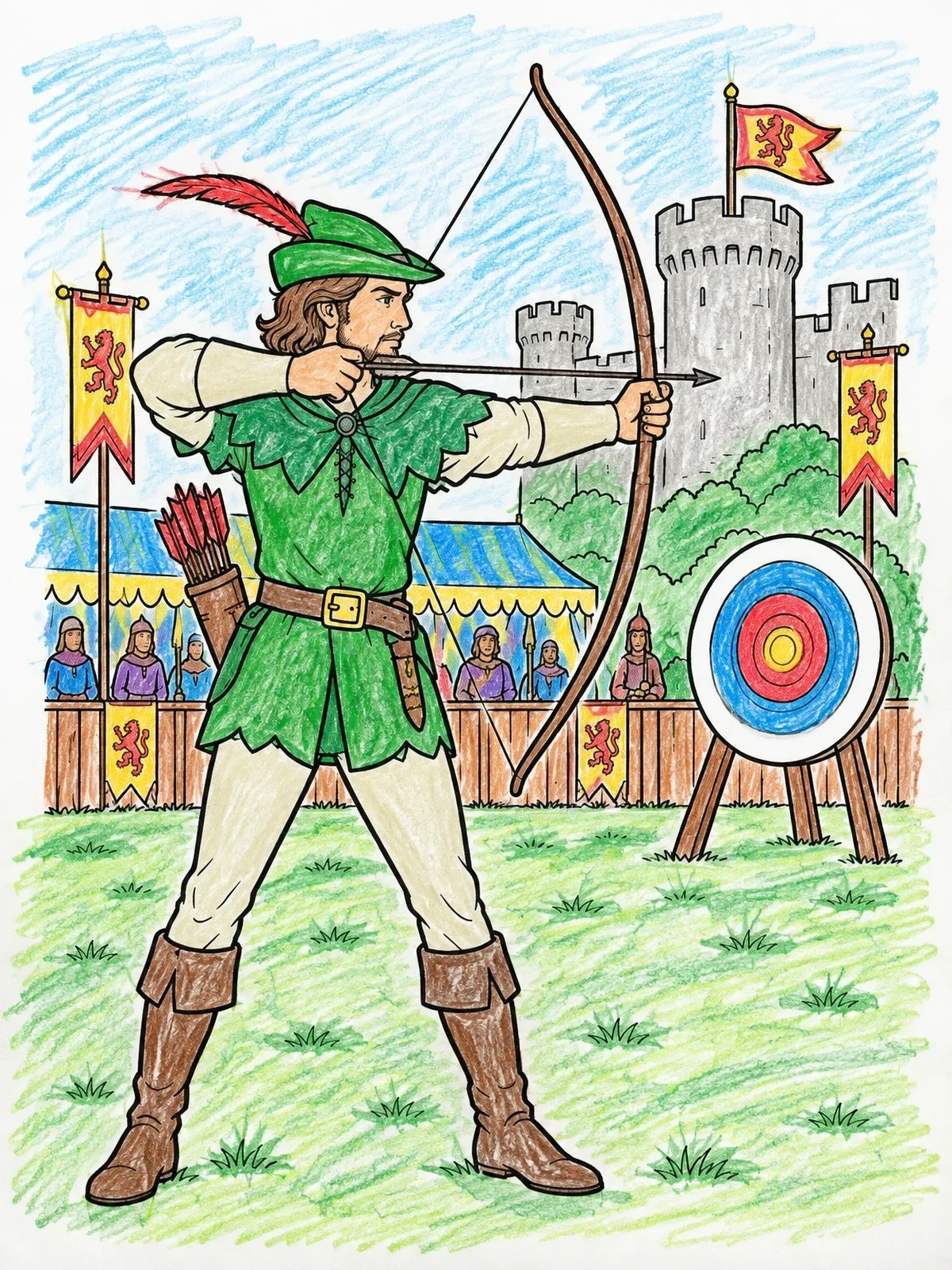 Colored example of the Robin Hood At Archery Tournament coloring page
