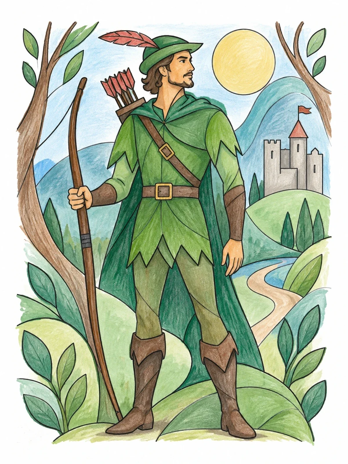 Colored example of the Robin Hood In Sherwood Forest coloring page