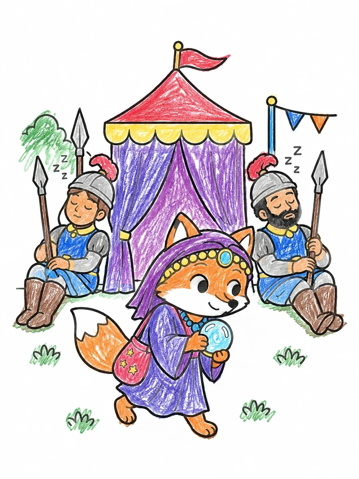 Colored example of the Clever Fox Disguised As Fortune Teller coloring page