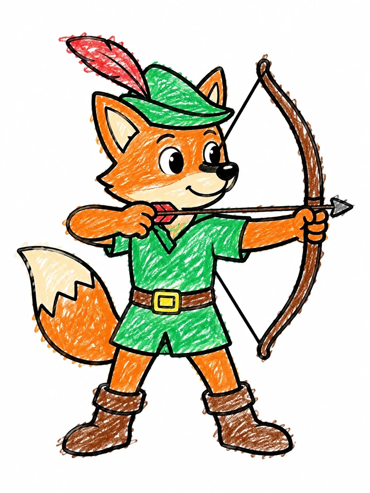 Colored example of the Robin Hood Fox With Bow coloring page