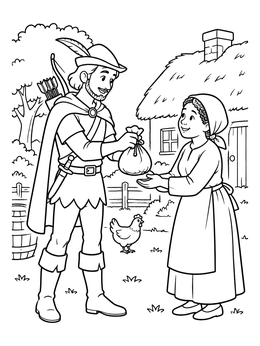 Free printable Robin Hood Sharing With Villager coloring page
