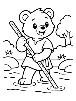 Free printable Little John Bear In River coloring page