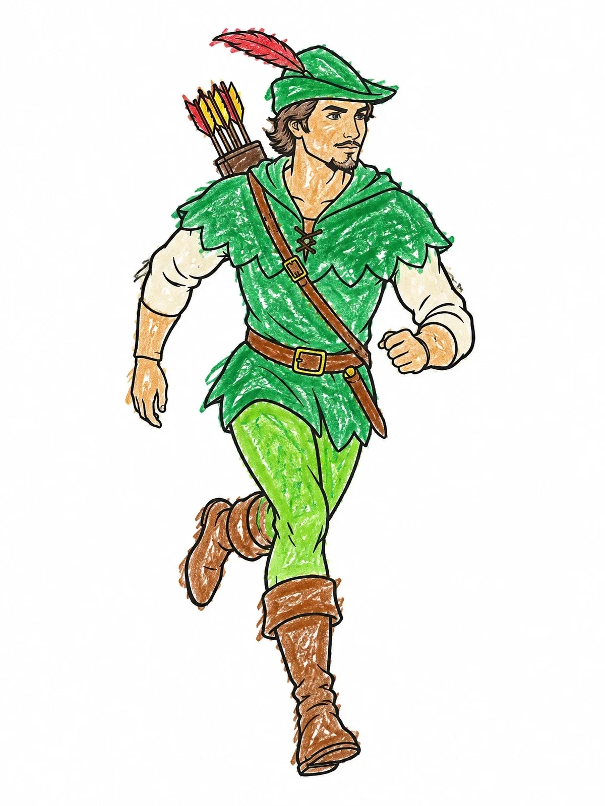 Colored example of the Robin Hood Running With Quiver coloring page