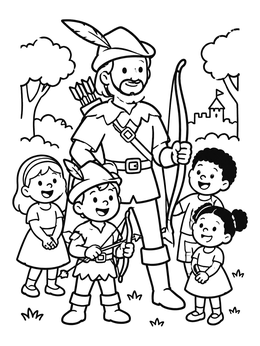 Free printable Robin Hood And Cheerful Children coloring page