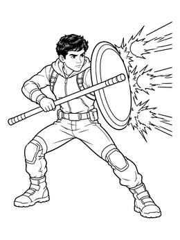 A youthful hero defends with a shield in this dynamic robin coloring page.