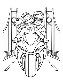 Free printable Young Heroes On A Motorcycle coloring page