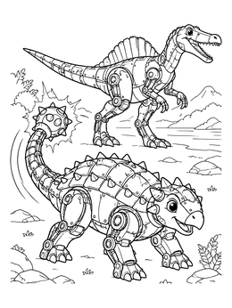 Free printable Robot Ankylosaurus And Spinosaurus Duo coloring page