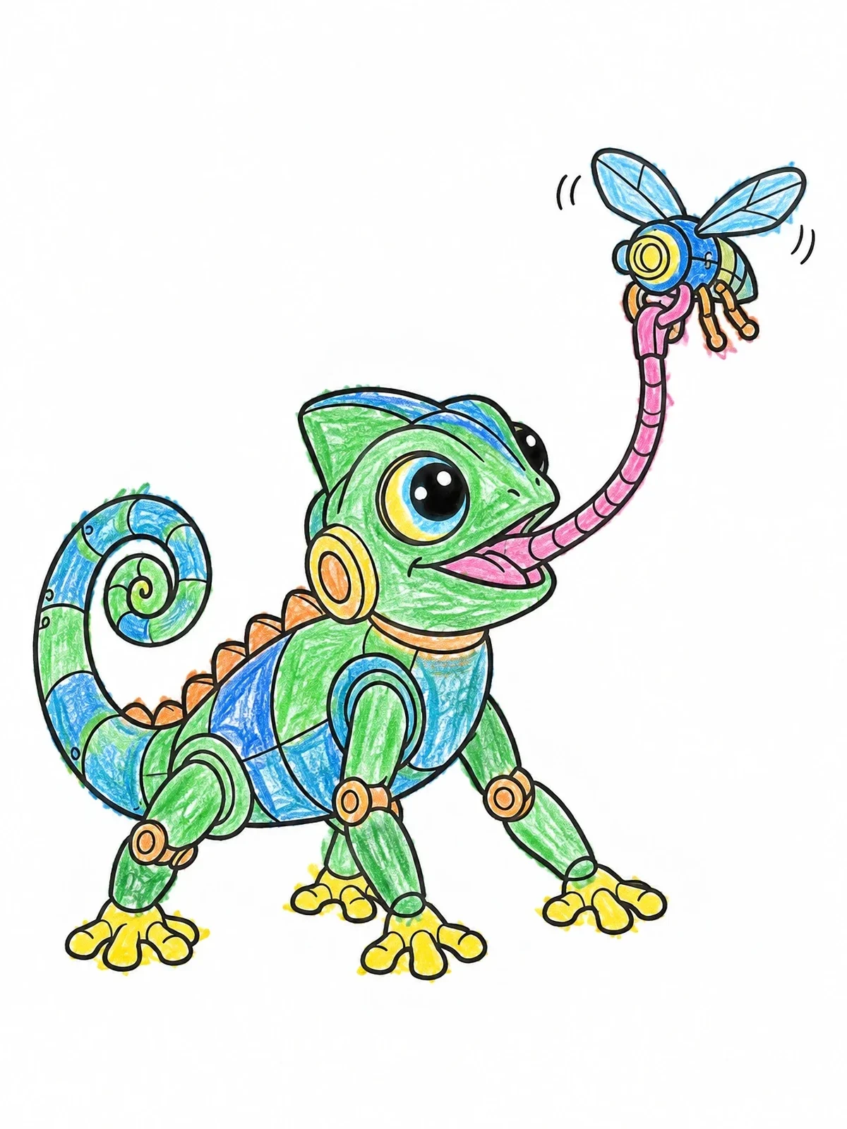 Colored example of the Robot Chameleon Catching Mechanical Fly coloring page