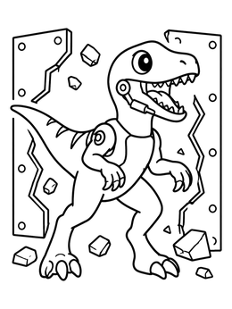 Free printable Cyborg Velociraptor Smashing Through Wall coloring page