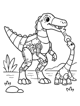 Free printable Mechanical Baryonyx And Baby Sauropod coloring page