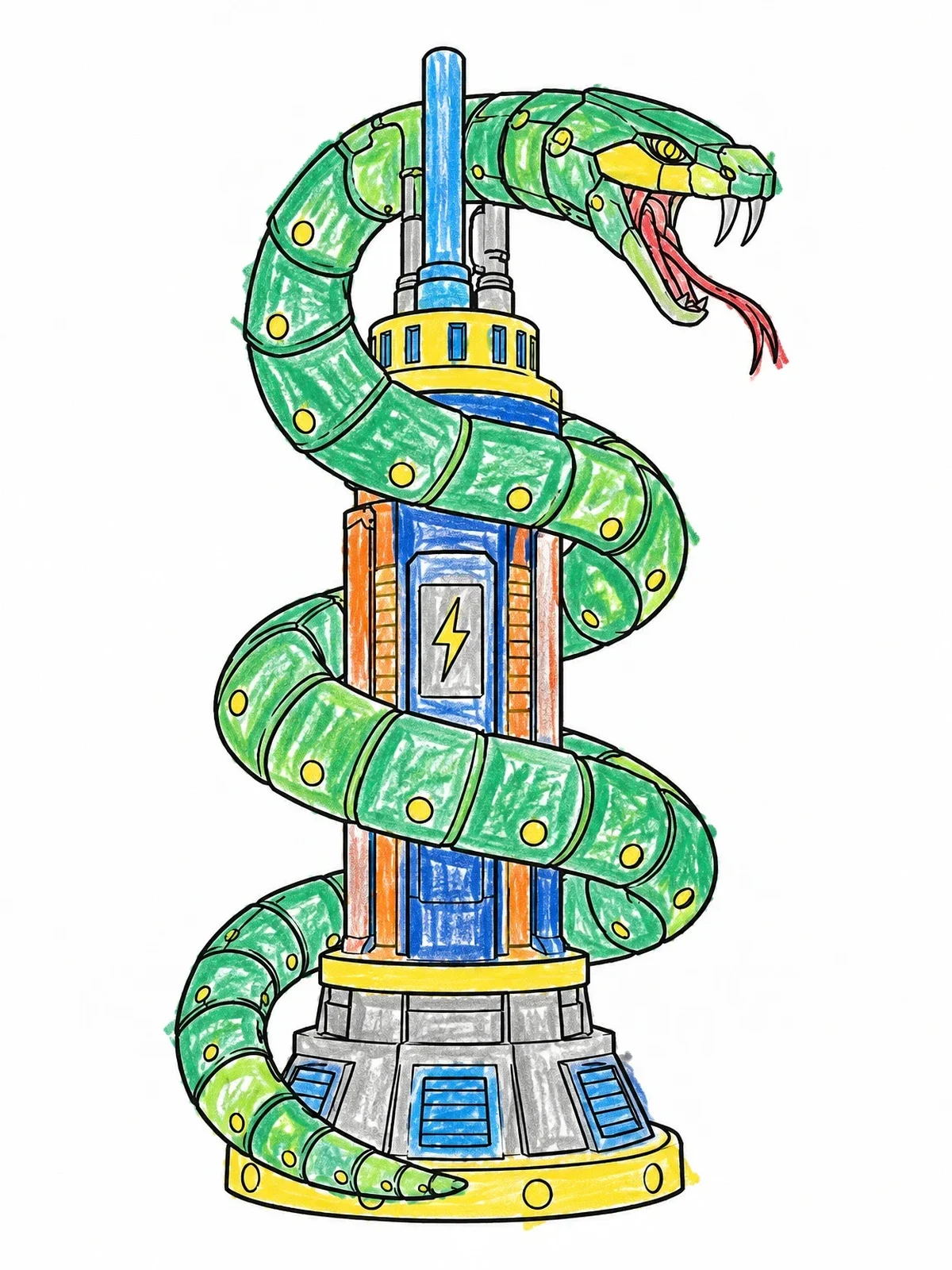 Colored example of the Mechanical Snake On Power Generator coloring page