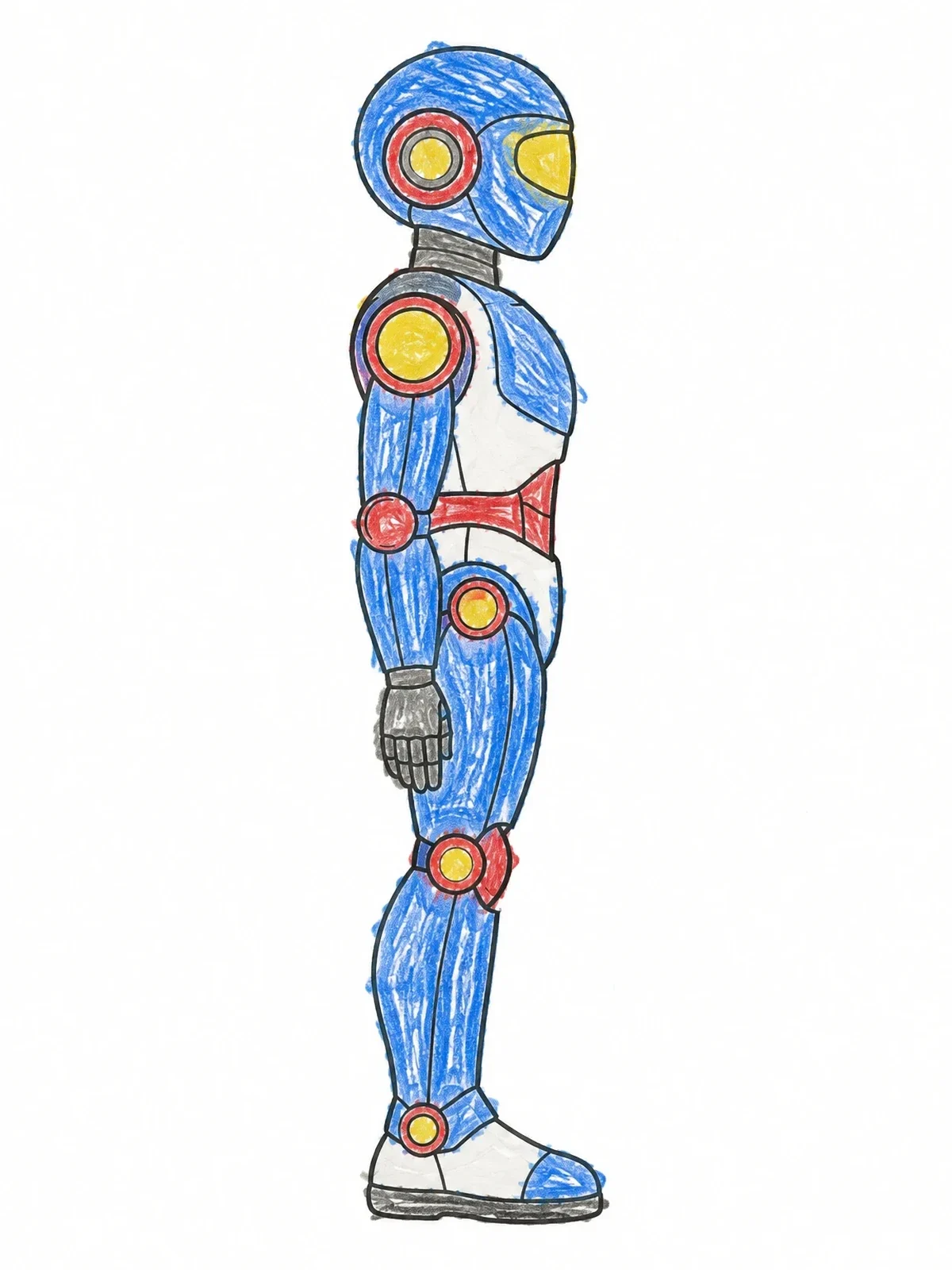 Colored example of the Futuristic Standing Android Profile coloring page