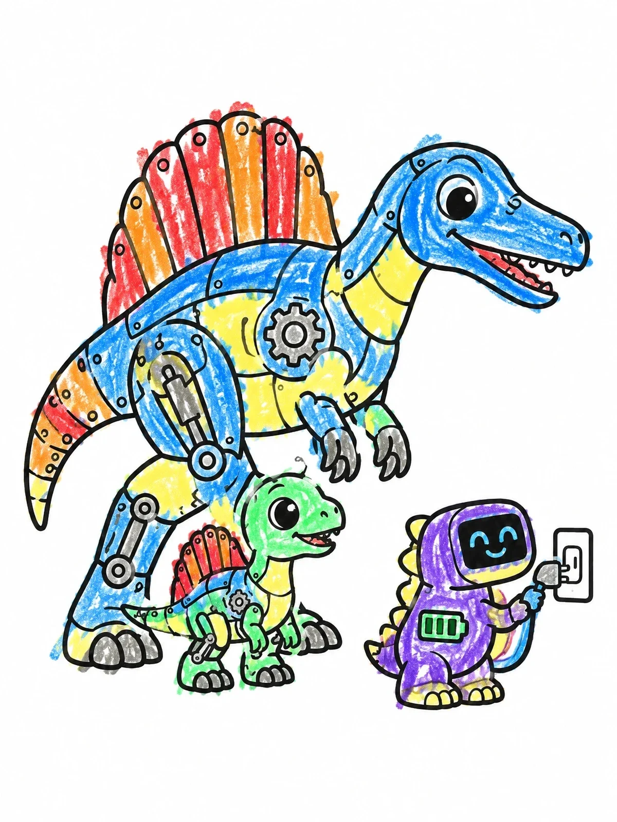 Colored example of the Robot Spinosaurus Family Charging Up coloring page