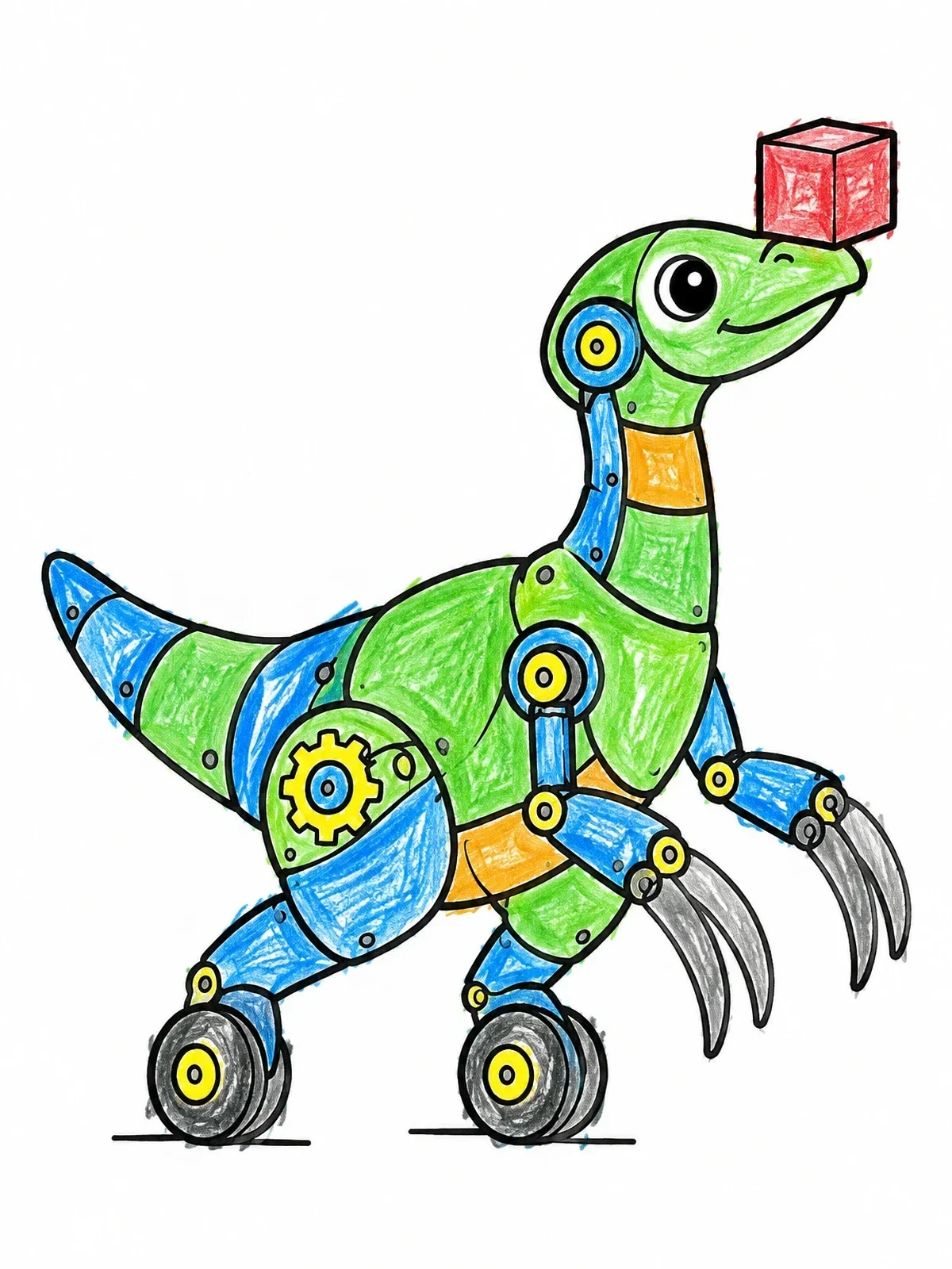 Colored example of the Playful Robot Therizinosaurus With Block coloring page