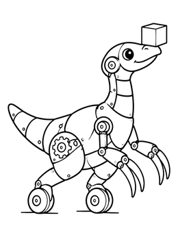 Free printable Playful Robot Therizinosaurus With Block coloring page