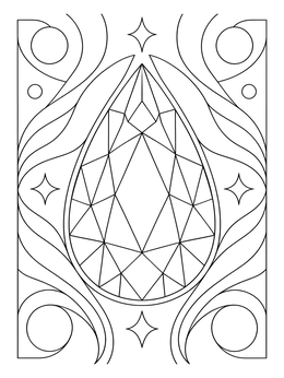 A pear-cut jewel sparkles in this rock and mineral coloring page.