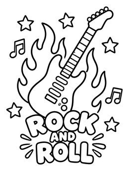 Free printable Rock And Roll Electric Guitar With Flames coloring page